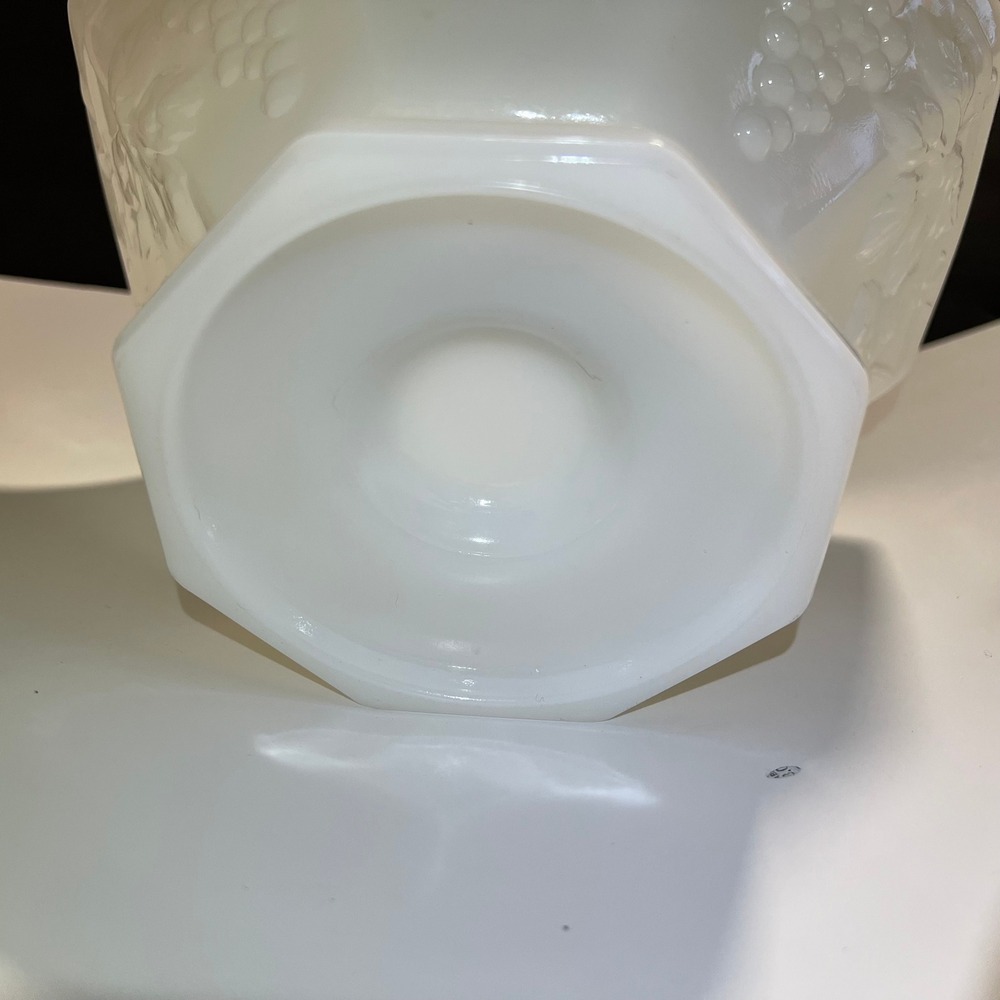 Vintage Milk Glass Paneled Grape Footed Bowl Scalloped Pedestal 8.5 Inch - Picture 8 of 9
